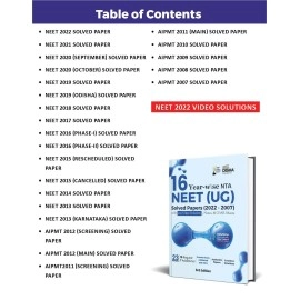 16 Year-wise NTA NEET (UG) Solved Papers (2022 - 2007) with 2022 Video Solutions, Notes & OMR Sheets 3rd Edition |