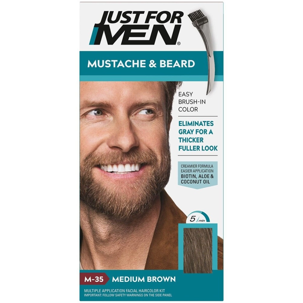 Just for Men Brush-In Color Gel Mustache & Beard Medium Brown  M-35 - 3 Pc Kit Gel