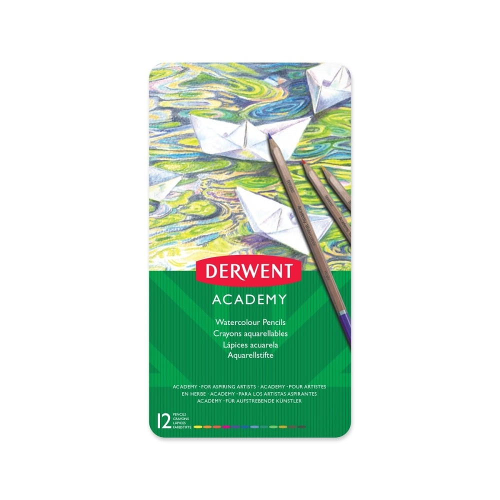 Derwent Academy Watercolour Pencils, Set of 12 in Tin, Blendable Multicolour Artists Pencils, Ideal for Wet or Dry Colouring, Drawing & Illustration, Premium Hobbyist Quality, 2301941