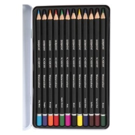 Derwent Academy Watercolour Pencils, Set of 12 in Tin, Blendable Multicolour Artists Pencils, Ideal for Wet or Dry Colouring, Drawing & Illustration, Premium Hobbyist Quality, 2301941