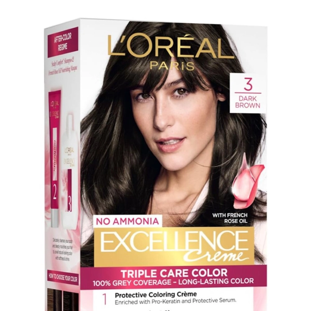 LOral Paris L\'Oreal Excellence Creme Hair Color, 3 Natural Darkest Brown, 72ml+100g
