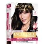LOral Paris L\'Oreal Excellence Creme Hair Color, 3 Natural Darkest Brown, 72ml+100g