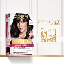 LOral Paris L\'Oreal Excellence Creme Hair Color, 3 Natural Darkest Brown, 72ml+100g