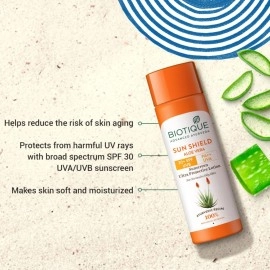 Biotique Bio Aloe Vera Face & Body Sun Lotion Spf 30 Uva/Uvb Sunscreen For Normal To Oily Skin In The Sun, 120ML, multi