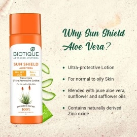 Biotique Bio Aloe Vera Face & Body Sun Lotion Spf 30 Uva/Uvb Sunscreen For Normal To Oily Skin In The Sun, 120ML, multi