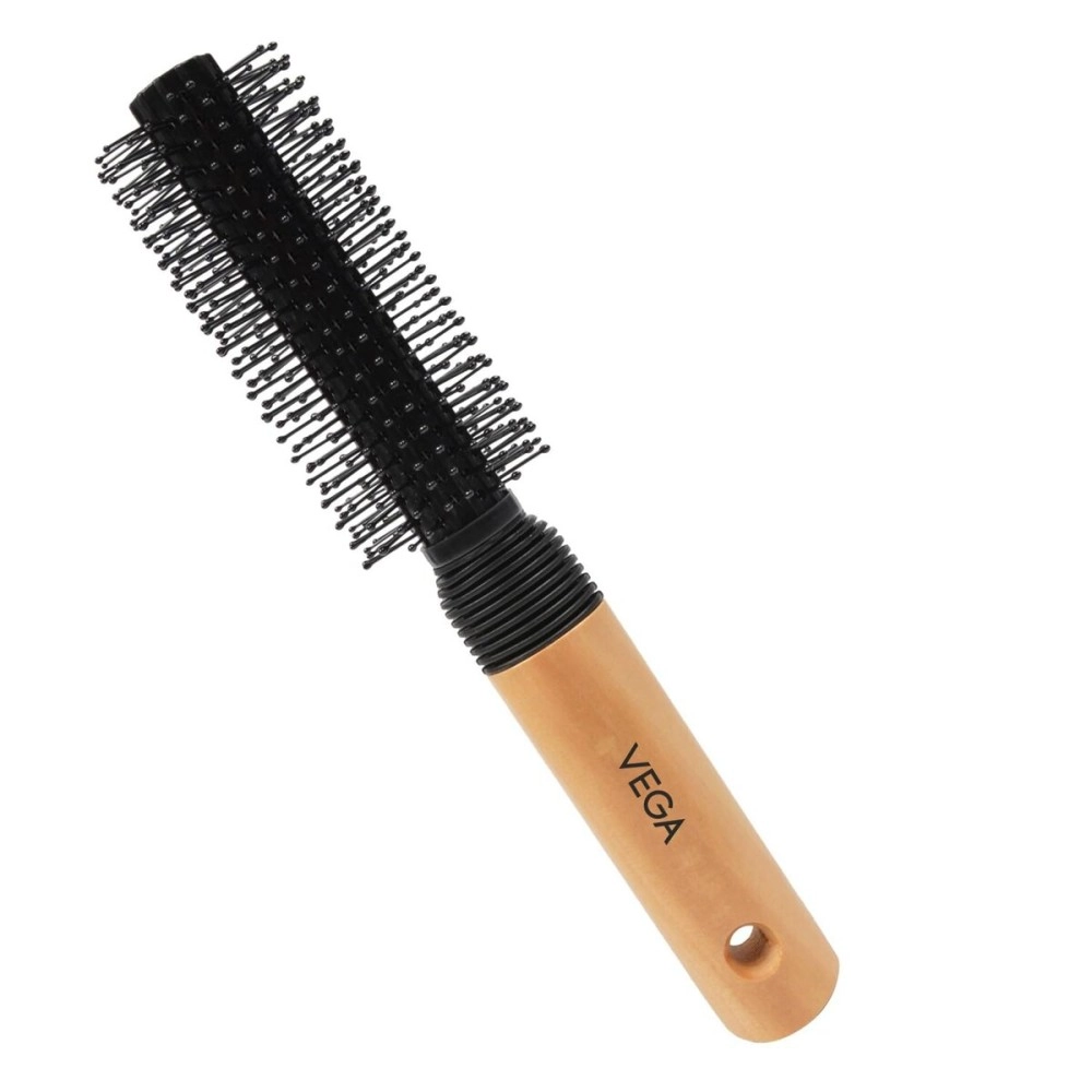 Vega Round Brush with Wooden and Black Colored Handle with Black Brush Colored Head