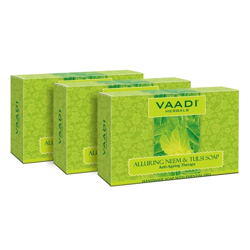 Vaadi Herbals Organic Anti Bacterial Neem Tulsi Soap with Aloe Vera, Vitamin E & Tea Tree Oil (3 x 75 gms / 2.7 oz)