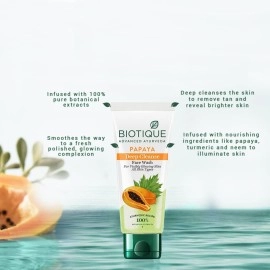 Biotique Bio Papaya Visibly Flawless Skin Face Wash For All Skin Types, 150ml, Multi, NEWRETFW040