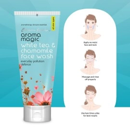 Blossom Kochhar Aroma Magic White tea & Chamomile Face Wash, With White Tea And Soya Milk Extracts & Exfoliating Micro Beads, Chamomile Essential Oil Soothes, 100 ml, Light Blue
