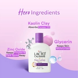 Lacto Calamine Face Lotion Kaolin Clay - Absorbs Only Excess Oil - Paraben Free - For Oily Skin - 120 ml
