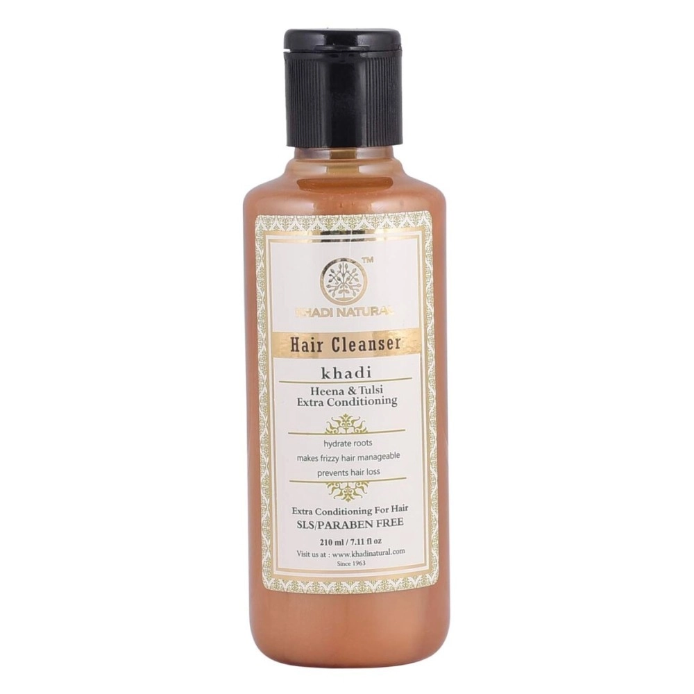 KHADI NATURAL Heena and Tulsi Extra Conditioning Herbal Hair Cleanser/Shampoo, SLS and Paraben Free, 210 ml