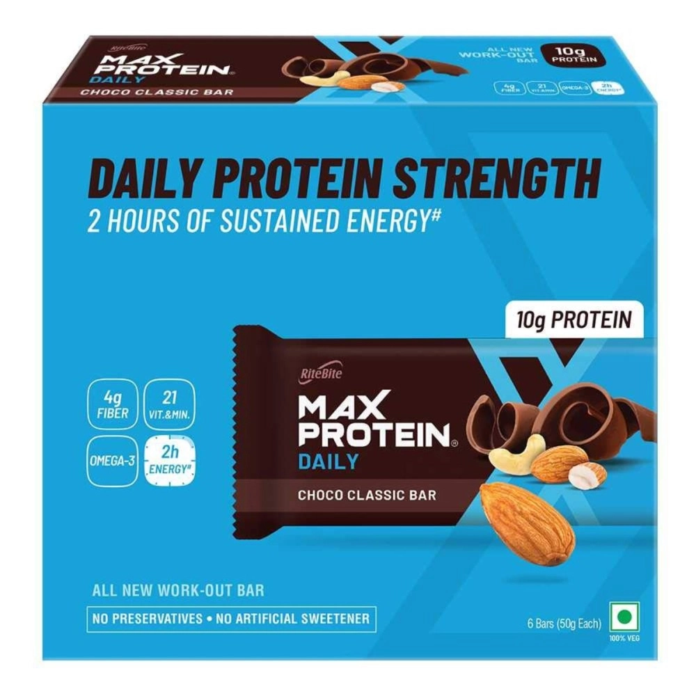 RiteBite Max Protein Work Out Choco Classic High Bar - Pack of 6 6X3 Blue