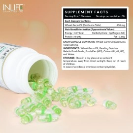 INLIFE Wheat Germ Oil Supplement | Natural Source of Vitamin E, 500 mg - 60 Capsules (pack of 1, 60)