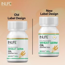 INLIFE Wheat Germ Oil Supplement | Natural Source of Vitamin E, 500 mg - 60 Capsules (pack of 1, 60)