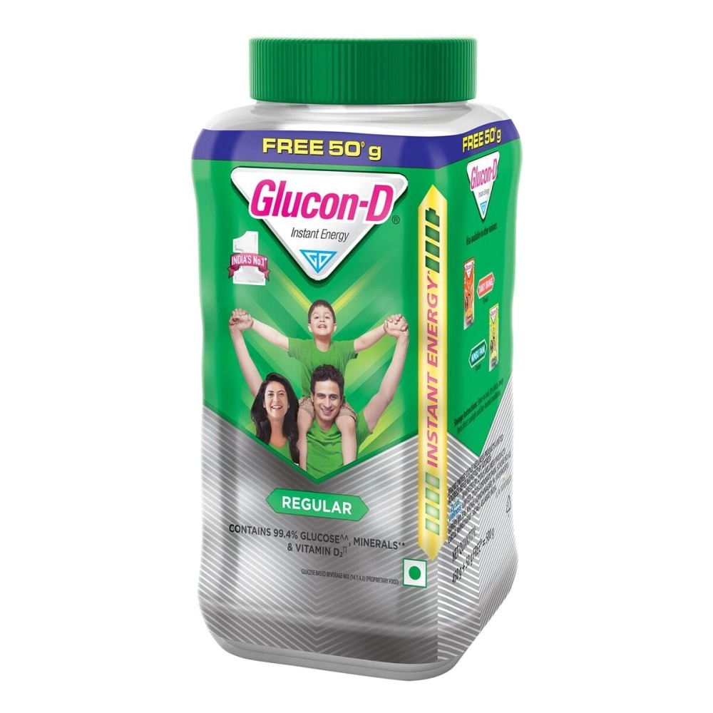 Glucon-D Regular Glucose Powder | For Tasty & Healthy Glucose Drink| Provides Instant Energy| Vitamin D2 Supports Immunity| (400G+50G, Jar)