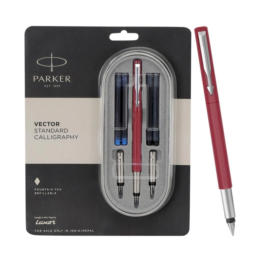 Parker Vector Standard Calligraphy CT Fountain Pen + 2N Black & 2N Blue Ink Cartridges