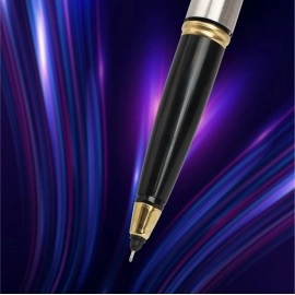 Parker Galaxy Stainless Steel Gold Trim Roller Ball Pen