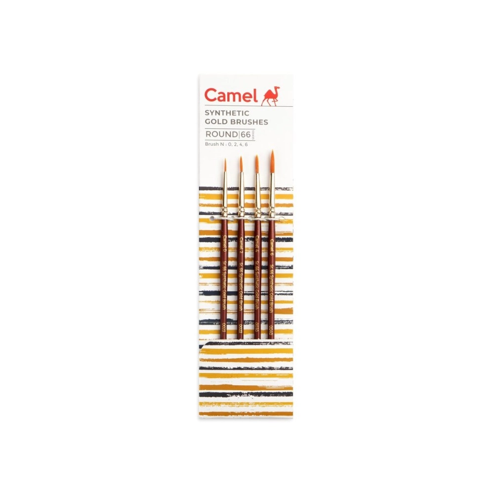 Camlin Kokuyo Paint Brush Series 66 - Round Synthetic Gold, Set of 4