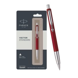 Parker Vector Standard Chrome Trim Ball Pen, Red Body, 1 Count (Pack of 1) (9000017253)