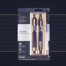Parker Vector Standard Roller Ball Pen and Ball Pen - Blue Body, 2 Count (Pack of 1) (9000017309)