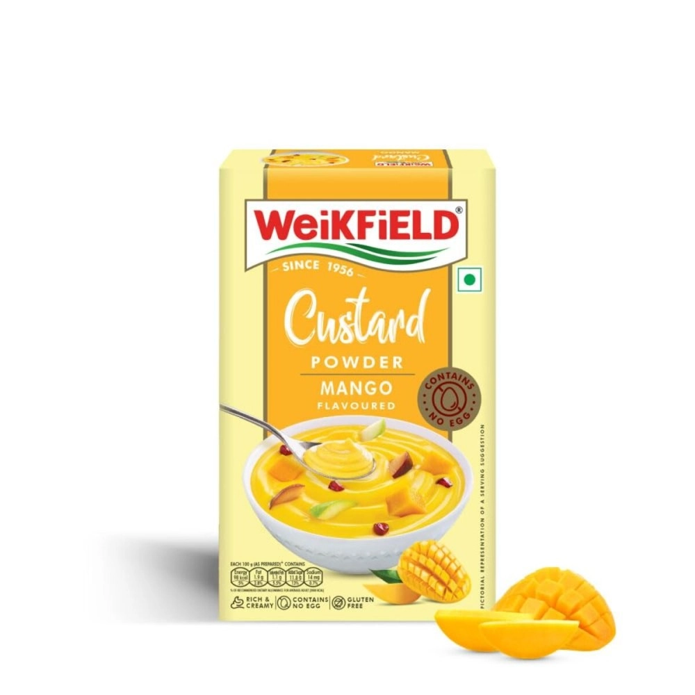 Weikfield Mango Custard Powder | Makes Smooth & Creamy Custard | Contains Quality Ingredients | Best For Fruit Salads & Puddings | 100% Vegetarian | 75g Carton