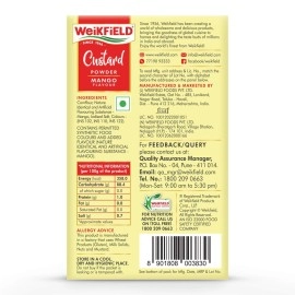 Weikfield Mango Custard Powder | Makes Smooth & Creamy Custard | Contains Quality Ingredients | Best For Fruit Salads & Puddings | 100% Vegetarian | 75g Carton