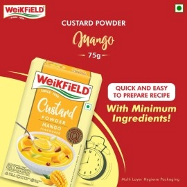 Weikfield Mango Custard Powder | Makes Smooth & Creamy Custard | Contains Quality Ingredients | Best For Fruit Salads & Puddings | 100% Vegetarian | 75g Carton