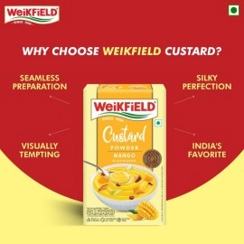 Weikfield Mango Custard Powder | Makes Smooth & Creamy Custard | Contains Quality Ingredients | Best For Fruit Salads & Puddings | 100% Vegetarian | 75g Carton