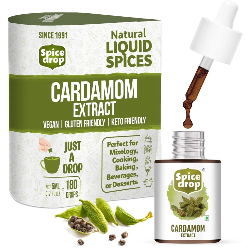 Spice Drop Cardamom Extract - Tea, Coffee, Cooking, Baking, Dessert | Rich Aroma & Authentic Quality | Pure Whole Green Cardamom Pod Extract | No Added Color or Preservative | Vegan | 5 ML (180 drops)
