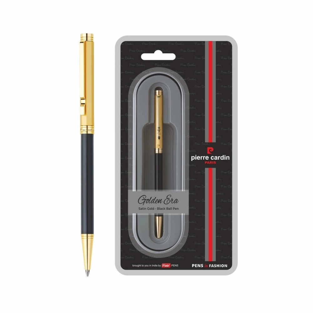 Pierre Cardin Golden Era Satin Gold & Black Finish Exclusive Ball Pen Blister Pack | Metal Body With Twist Mechanism | Smooth, Sturdy, Refillable Pen | Ideal For Gifting | Blue Ink, Pack Of 1