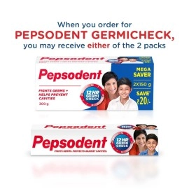 Pepsodent Germicheck 300g (150g x 2, Pack of 2) 8 Actions, Whole Mouth Cavity Protection Plaque Removal Toothpaste With Anti-Germ Formula, Clove And Neem Oil, Jumbo Save Pack