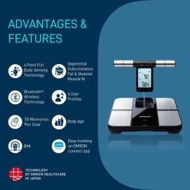 Omron HBF 701 Karada Scan Complete Digital Body Composition Monitor With Graphical Interpretation To Monitor BMI (Silver Grey)