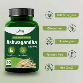 JAIN Ashwagandha Withania Somnifera General Wellness 60 Tablets (850mg)- 2 Bottles