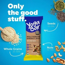 Yogabar Multigrain Energy Bars 380Gm Pack (38G x10) - Healthy Diet with Fruits, Nuts, Oats and Millets, Gluten Free, Crunchy Granola Bars, Packed with Chia and Sunflower Seeds (10 Bar)
