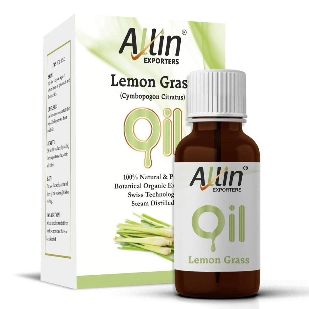 Allin Exporters Lemongrass Essential Oil 100% Natural, Pure & Therapeutic Grade for Skin, Face, Hair & Aromatherapy Diffuser Ideal for Making Bath Soap & Candles (30 ml)