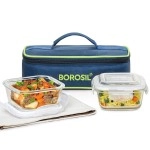 Borosil Adult Lunch Box 2 Pcs Set - 11 Oz Glass Lunch Containers with Soft Insulated Lunch Bag, 100% Leakproof Locking Lids, BPA Free, Microwavable & Dishwasher Safe, Lunch Box For Women, Men & Kids