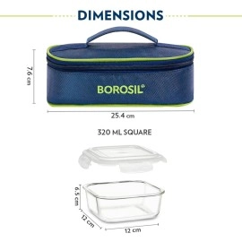 Borosil Adult Lunch Box 2 Pcs Set - 11 Oz Glass Lunch Containers with Soft Insulated Lunch Bag, 100% Leakproof Locking Lids, BPA Free, Microwavable & Dishwasher Safe, Lunch Box For Women, Men & Kids