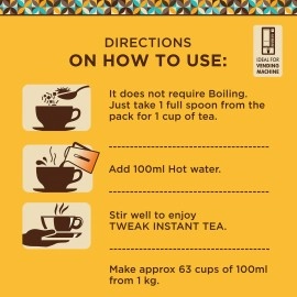 TWEAK INSTANT GINGER TEA PREMIX 1kg | Premium Ginger Tea | Instant Chai Mix with Milk & Sugar | Ginger Chai Premix | Ready-to-Drink Ginger Tea | Instant Herbal Tea Premix | Makes Approx 62 Cups of