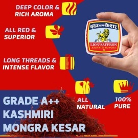 LION BRAND SAFFRON 1G, Pure Kashmiri Mongra Fresh Kesar Value Pack Grade A++ For Pregnant Women, Pooja, Biryani, Tilak, Milk And Skin (1Gram)