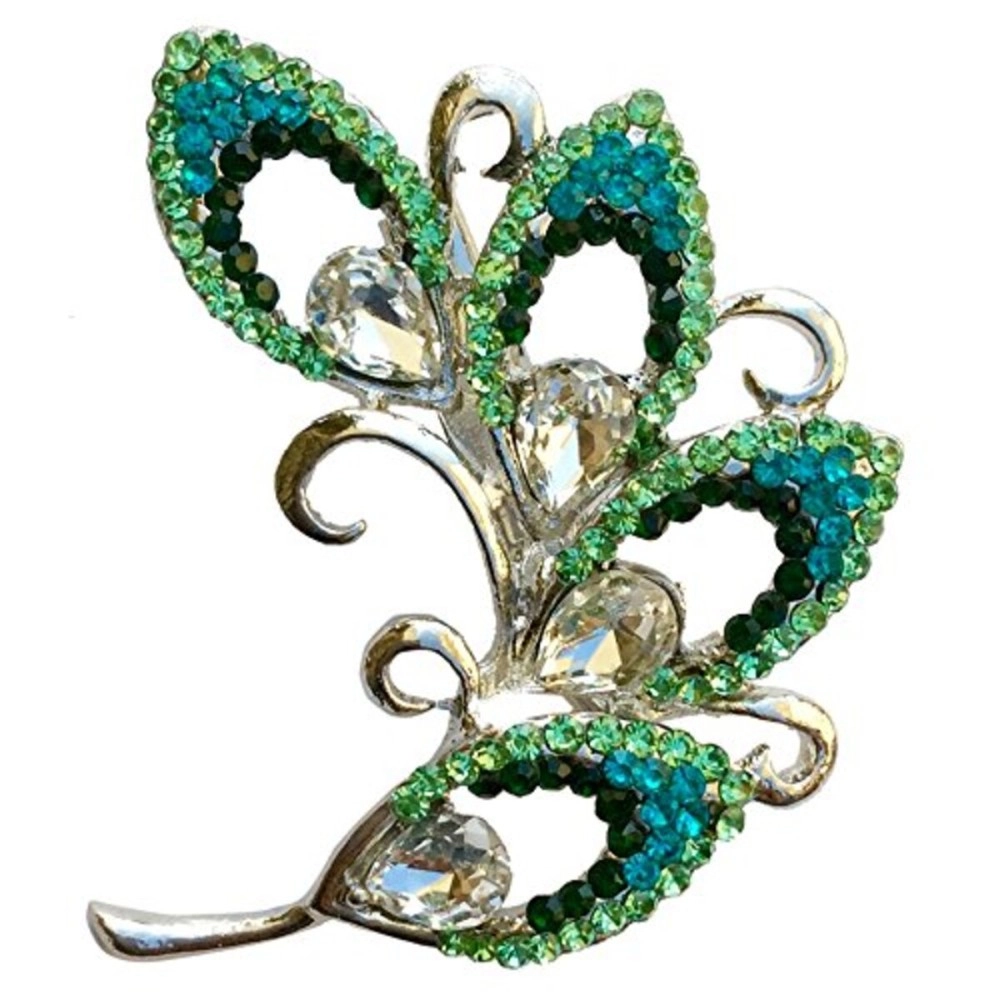 FURE Metal Feather Brooch (Tonal Peacock) for Men and Women, Metal, rhinestone