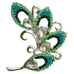 FURE Metal Feather Brooch (Tonal Peacock) for Men and Women, Metal, rhinestone