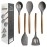 Miusco Non-Stick Cooking Utensils, Silicone Kitchen Utensils Set with Natural Acacia Hard Wood Handle, 5 Piece, Grey, BPA Free, Baking & Serving Wooden Cooking Spoon