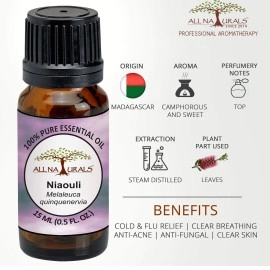 All Naturals Niaouli Essential Oil For Congestion, Colds, Clear Breathing (More Effective Than Eucalyptus) - 15ML