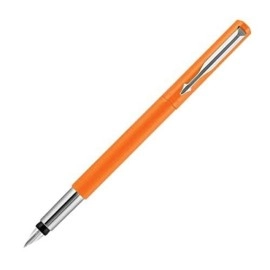Parker Vector Standard Fountain Pen Chrome Trim Fine Nib with 3 Free Ink Cart | Body Color - Orange | Ink Color - Blue