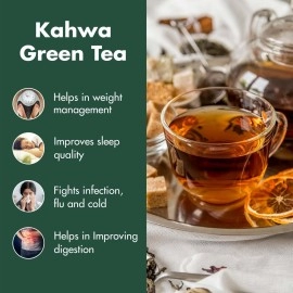 Tea Treasure Kashmiri Kahwa A Blend of Green Tea, Cinnamon, Cardemom, Saffron Strand, Improves Digestion & Boost Energy, Loose Leaf, 50 g, Pack of 2