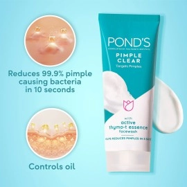 POND\'s Pimple Clear, Facewash, 100G, For Glowing Skin, With Active Thymo-T Essence Formula, Helps Reduce Pimples In 3 Days, Face Wash Controls Oil, Reduces Blackheads