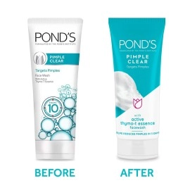 POND\'s Pimple Clear, Facewash, 100G, For Glowing Skin, With Active Thymo-T Essence Formula, Helps Reduce Pimples In 3 Days, Face Wash Controls Oil, Reduces Blackheads