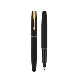 Parker Frontier Gold Trim Roller Ball Pen with Free Card Holder (Matte Black), 2 Piece Set