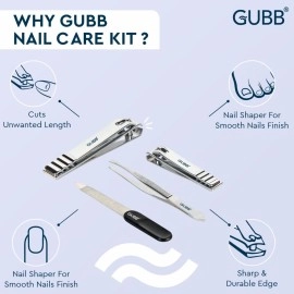GUBB USA Nail Care Kit Toe Nail, Finger Nail Cutter, Flat tip Tweezer/Plucker and Nail Filer