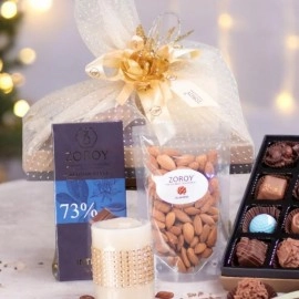 ZOROY LUXURY CHOCOLATE - Netted Large Gift Hamper with Chocolates Cookies Dry Fruits and Candle